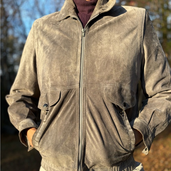 ST MICHAEL—Vintage Gray Suede Leather Bomber—Men 40—Made in Israel!—100% Pigskin - Picture 8 of 13
